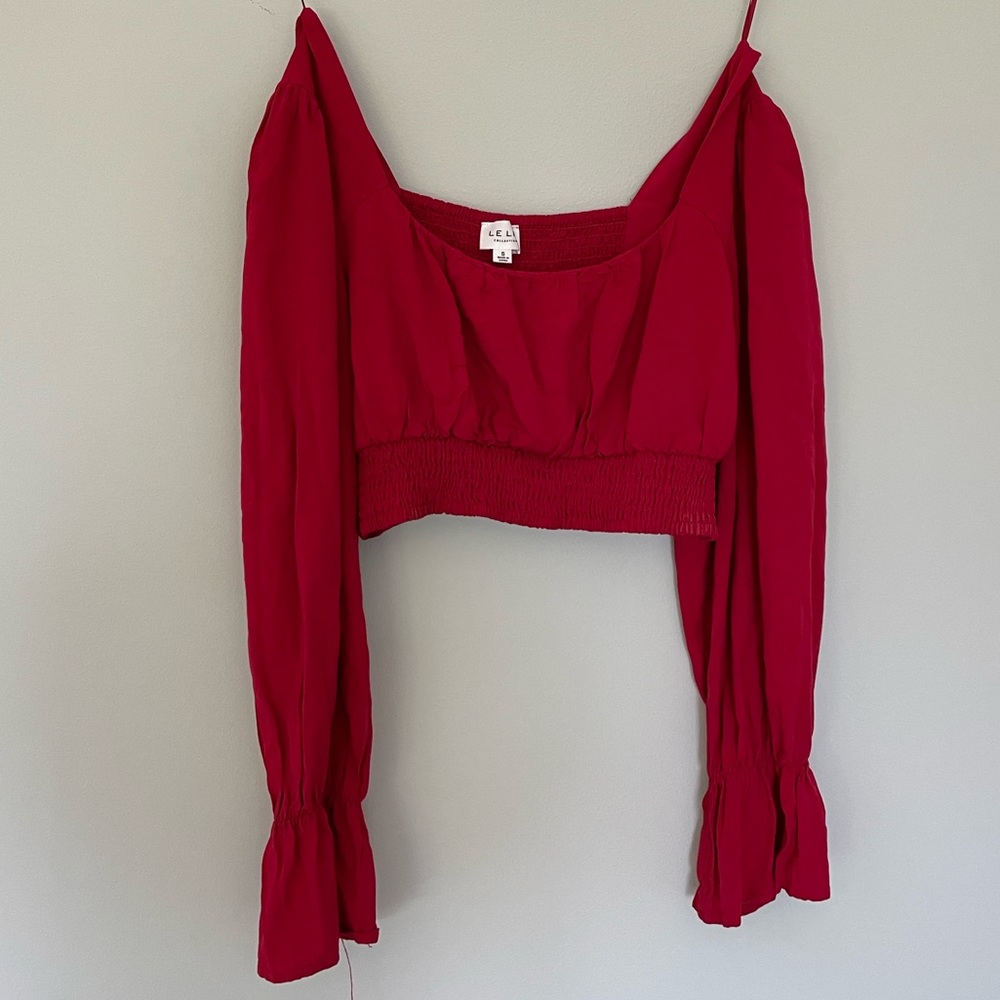 Long Sleeve Crop Top in Red. Size Small.
